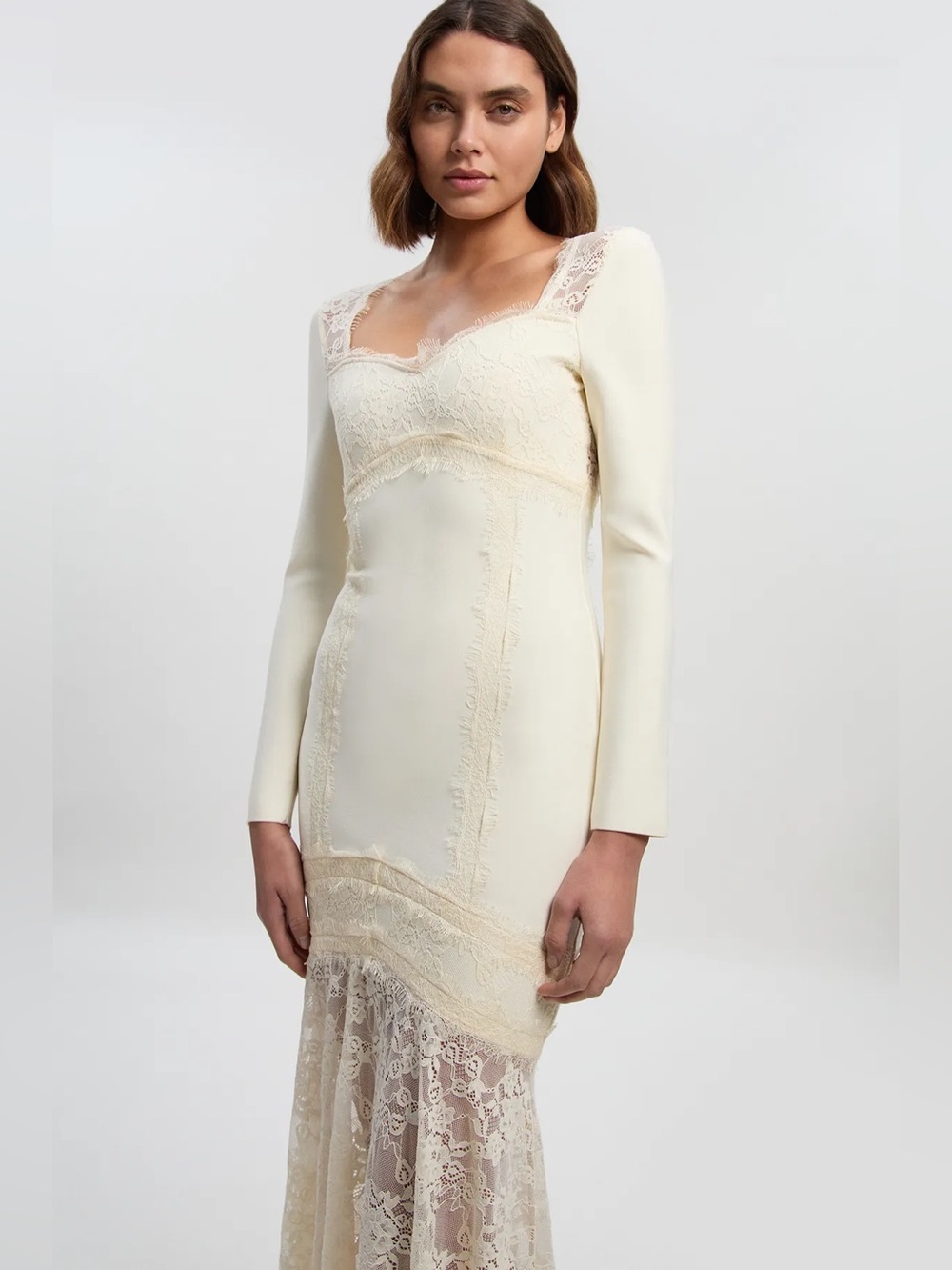 Karen Millen- ivory off white Lace Midi Maxi long sleeve stretchy bandage Dress - Picture 6 of 7